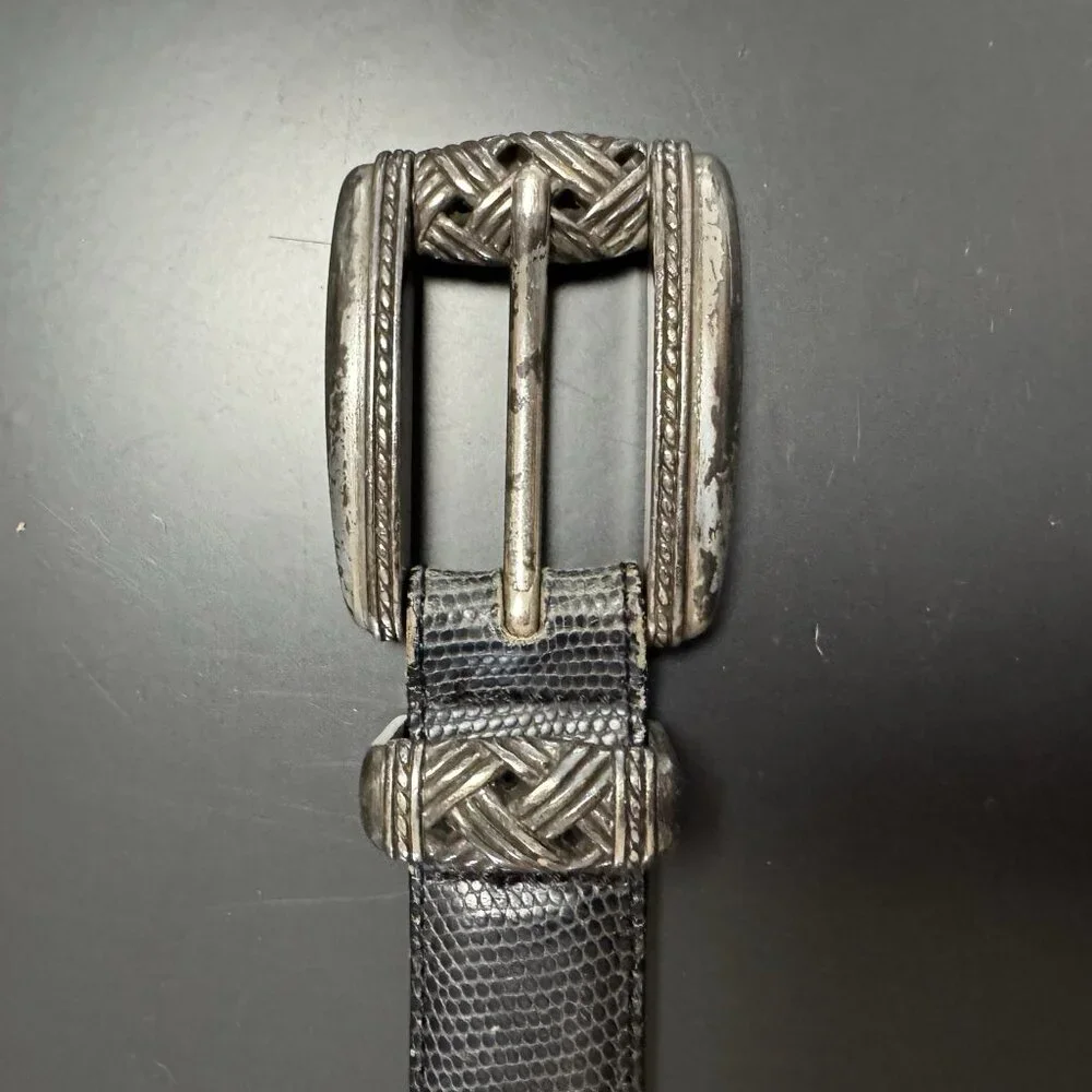 Brighton Gray‎ Leather Snakeskin Western Belt Metal Distressed Buckle M Grunge